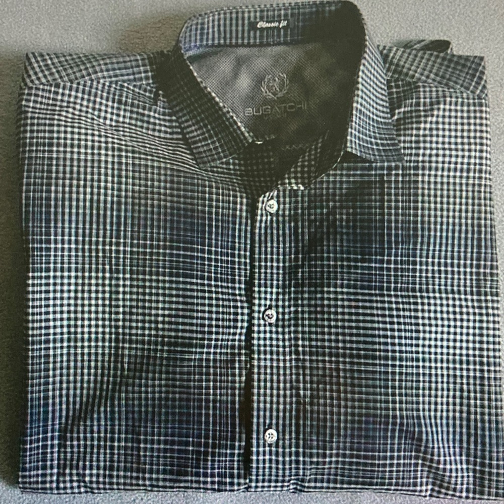 Bugatchi Black & White Micro-Check Casual Button-Down Shirt